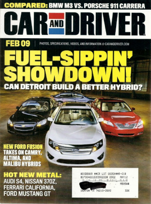 CAR & DRIVER 2009 FEB - NEW MUSTANG GT, M3 vs CARRERA, 370Z, HYBRIDS DUEL